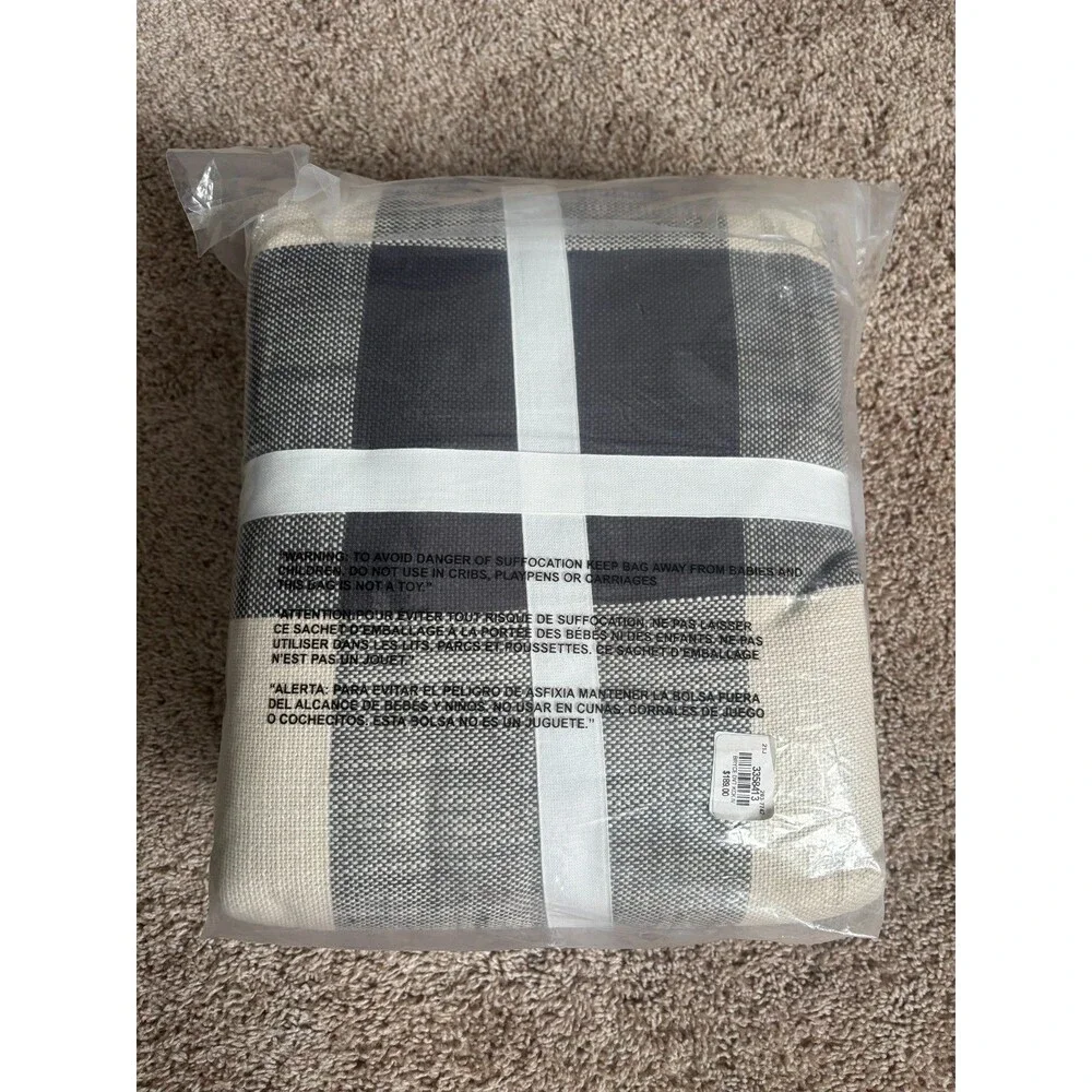 Pottery Barn Bryce Buffalo Check Duvet Cover King Charcoal Ivory NEW